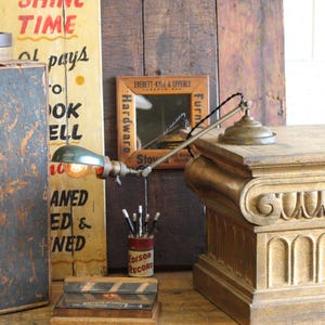 1920s Vintage Antique Industrial Faries Brass Desk/ Table Lamp/ Light w/ Hubbell Shade
