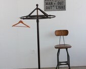 Vintage Industrial Antique Japanned Clothing Rounder/ Rack w/ Cast Iron Base - 1900s