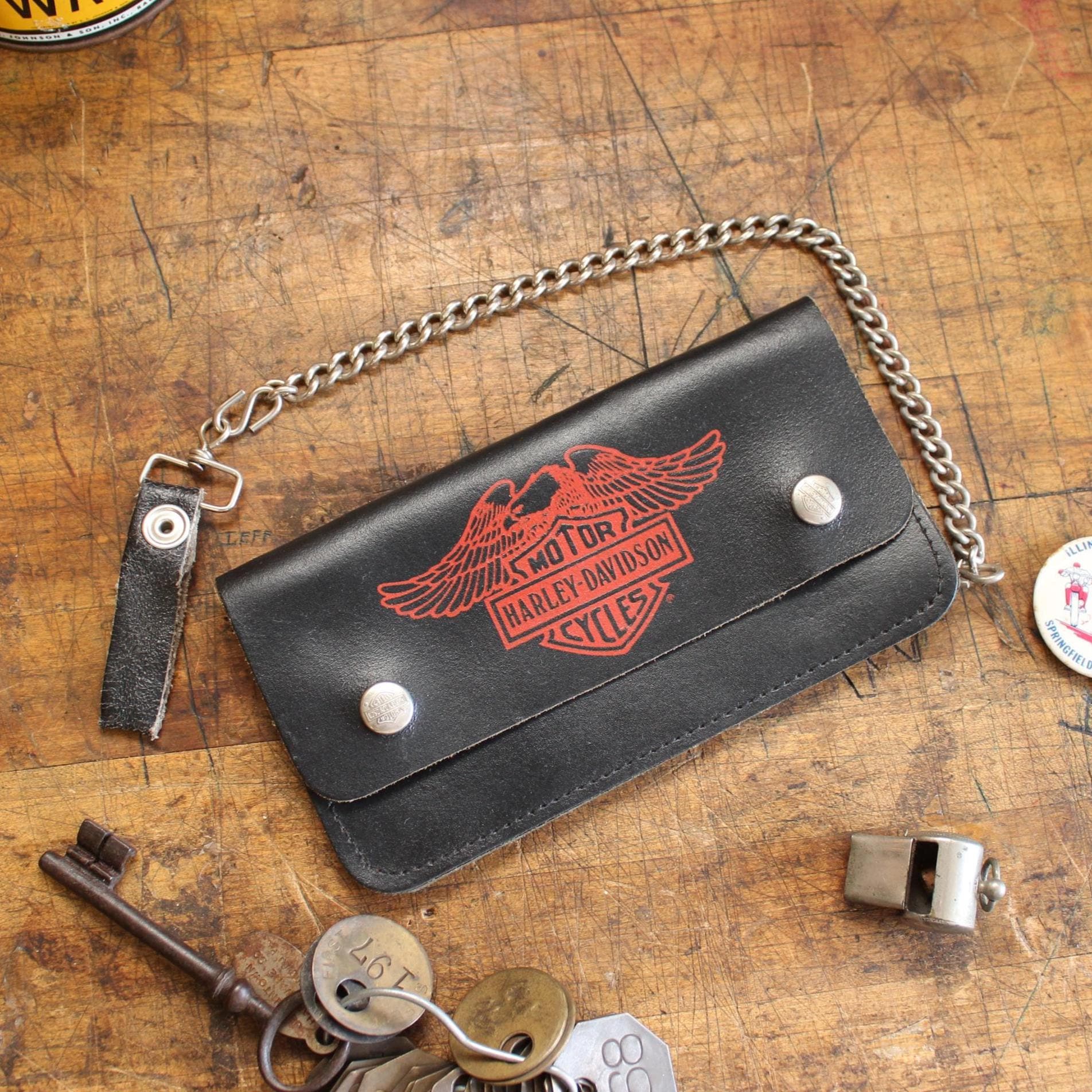 Vintage Harley Davidson Leather Motorcycle Wallet W/ Zipper