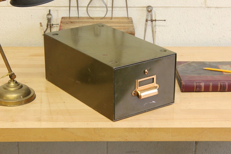 Vintage Industrial Steel Index Card File Drawer Library Box Etsy