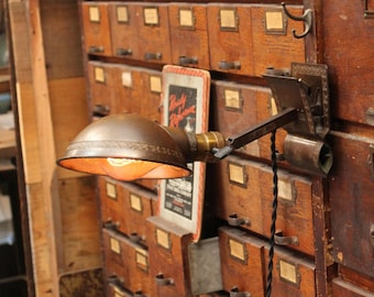 Vintage Antique Industrial Farberware Adjusto Lite Brass Clamp-On Bedhead Lamp/ Light Sconce c.1940s