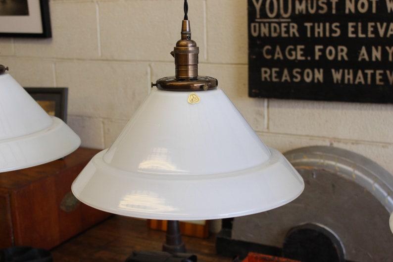 Each SOLD SEPARATELY: x29 Available 14 French Vintage Industrial Vianne NOS White Glass Pendant Lights afbeelding 5