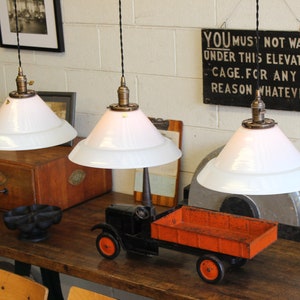 Each SOLD SEPARATELY: x29 Available 14 French Vintage Industrial Vianne NOS White Glass Pendant Lights afbeelding 4