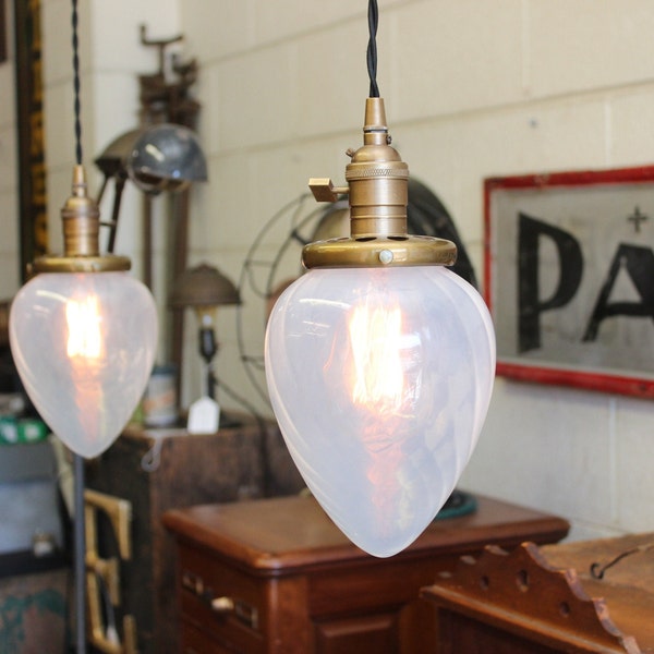 Each SOLD SEPARATELY: x16 Available! French Vintage Pearlescent Vianne NOS White Glass Pendant Lights