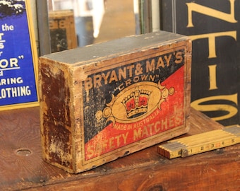 12" Vintage Antique Bryant & May's Crown Safety Matches Salesman Sample Display Sign - 1930s
