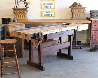 Pick Up Only! c.1900s Antique Industrial Carpenter's Workbench/ Retail Counter/ Kitchen Island