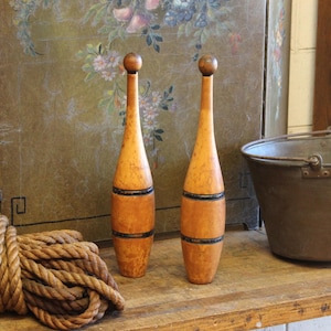 Pair of 18" Vintage Wooden 2 lb Excercise/ Indian Juggling Pins - 1920s