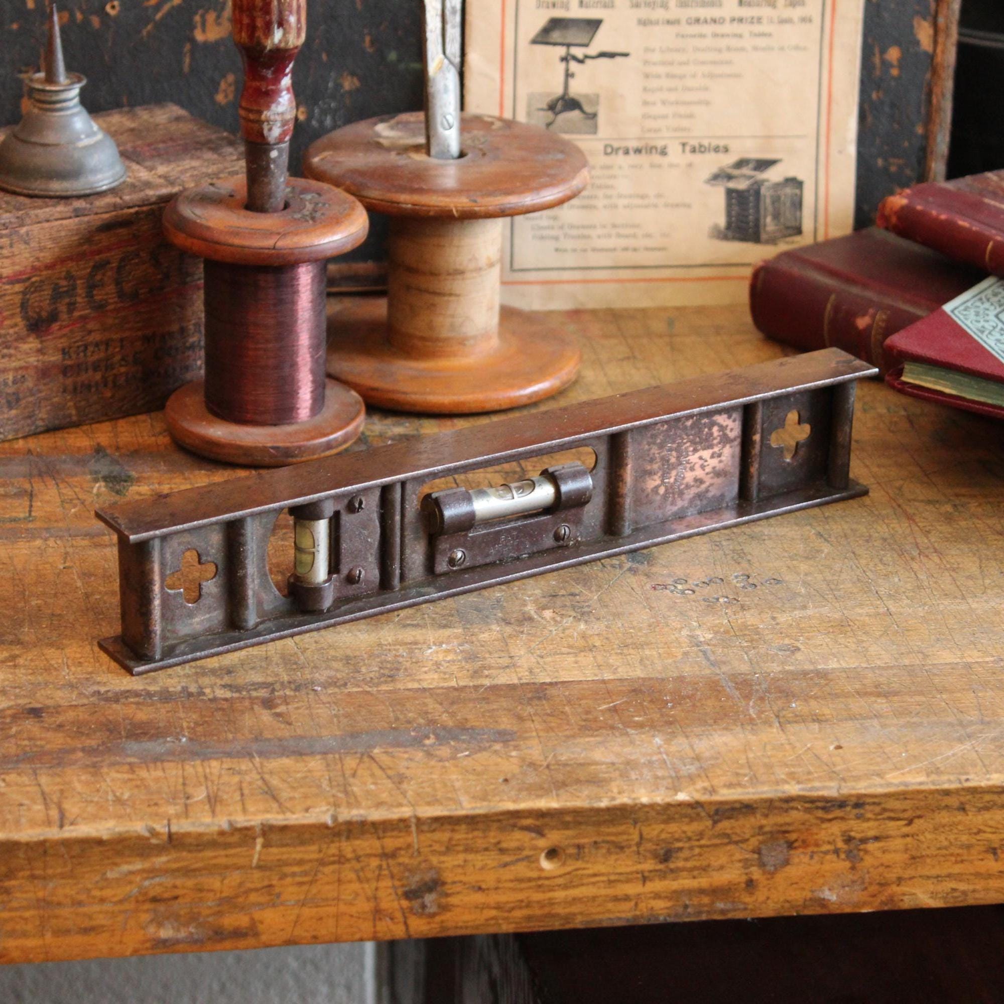 c.1880s Southington Patent Pending Antique Industrial Cast Iron Woodworking Spirit Level Tool