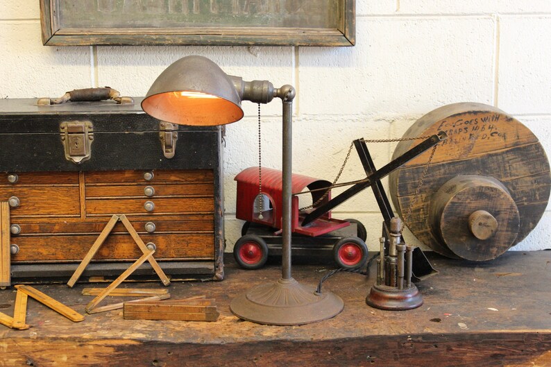 Vintage Antique Industrial Faries Era Brass Desk Lamp Light Ca 1920s