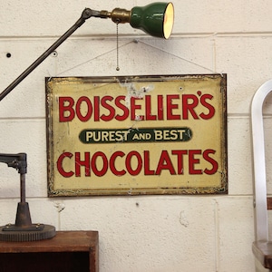 c.1910 Antique Tin Lithograph Boisselier&#39;s Chocolates UK Advertising Sign