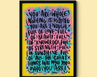 You Are Whole Wall Art, Quote Art Print, Inspirational Wall Art, Graffiti Wall Art