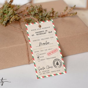 Etiqueta de presente de Natal do Papai Noel para impressão Etiqueta de presente de Feliz Natal Editável Etiqueta de presente de Natal para feriado Baixar etiqueta de presente de feriado