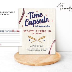 Rookie of the Year First Birthday Time Capsule Sign Bericht voor Rookie Card Baseball Birthday Party Editable Template