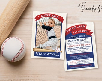Baseball Players Card Rookie of the Year Trading Card First Birthday Baseball Party Editable Template