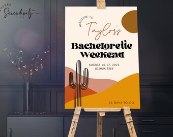 Retro Desert Bachelorette Welcome Sign 70's Joshua Tree Scottsdale Bachelorette Party Retro Bachelorette Weekend Sign Editable Template