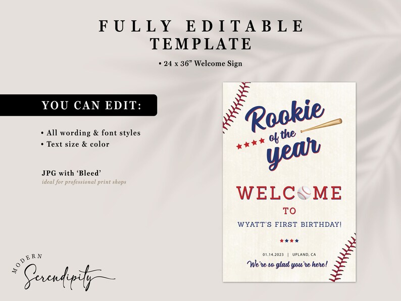 Rookie of the Year First Birthday Welcome Sign Baseball Birthday Party ...