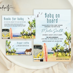Baby on Board Invitation Suite Template Surf Beach Baby Shower Editable Invitation Summer Baby Shower Surfing Shower Editable Template