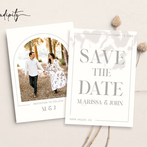 Save the Date Romantische Fotovorlage Klassische Minimalistische Schatten Save the Date Digitale Hochzeitsankündigung Doppelseitig bearbeitbare Vorlage