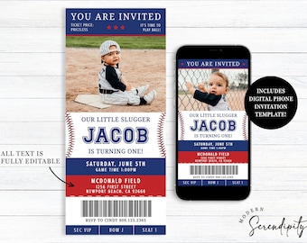 Baseball Ticket Invitation Editable Template Photo Baseball Birthday Invitation Rookie of the Year Little Slugger Baseball Party