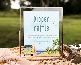 Beach Diaper Raffle Sign Baby on Board Baby Shower Signage Diaper Raffle Card Insert Printable Diaper Raffle Sign Editable Template