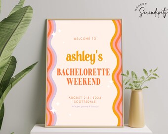 Retro Groovy Bachelorette Welcome Sign 70's Groovy and Boozy Bachelorette Party Retro Bachelorette Weekend Banner Editable Template