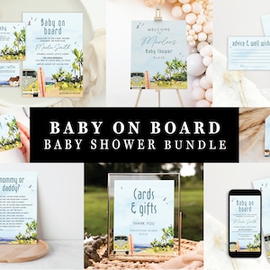 Baby on Board Invitation Bundle Surf Beach Baby Shower Editable Invitation Suite Summer Baby Shower Surfing Shower Editable Template