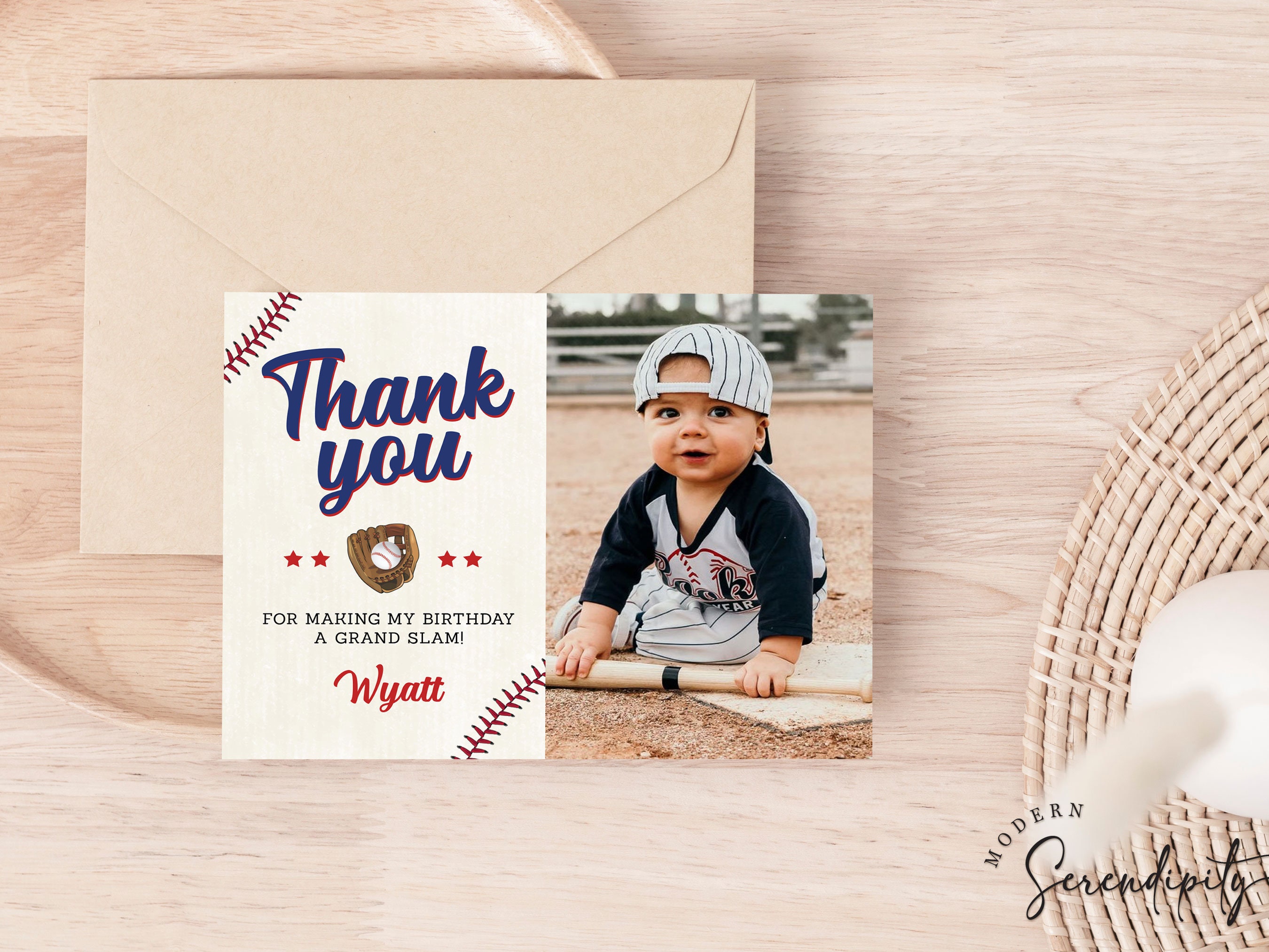 Rookie of the Year Thank You Card First Birthday Baseball Thank You ...