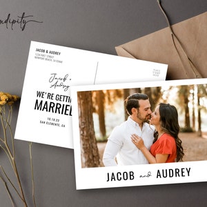 Modelo de cartão postal para salvar a data, foto moderna, salvar a data, anúncio de casamento digital, modelo editável de dupla face