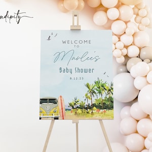 Baby on Board Welcome Sign Ocean Surf Beach Baby Shower Welcome Sign Template Summer Baby Shower Editable Sign Printable Sign Beach Party