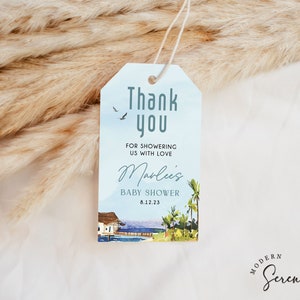 Strand & Surf Danke Geschenk Tag Vorlage Baby an Bord Babyparty Gastgeschenke Druckbare Gastgeschenke Surf Themen Babyparty Geschenkanhänger Strandparty