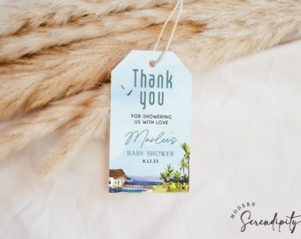 Beach & Surf Thank You Gift Tag Template Baby on Board Baby Shower Favors Printable Favors Surf Themed Baby Shower Gift Tag Beach Party