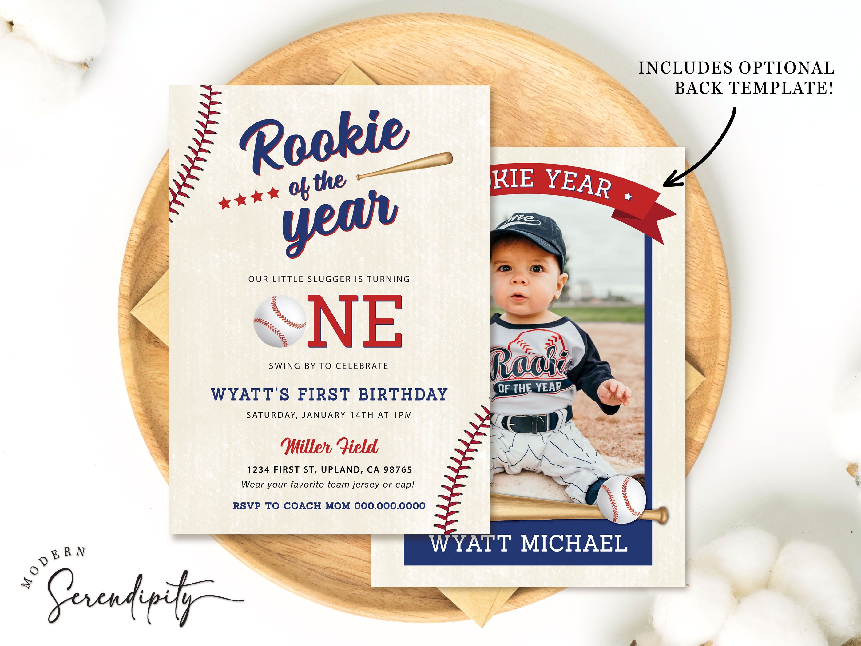 Rookie of the Year First Birthday Invitation Baseball Birthday Party ...