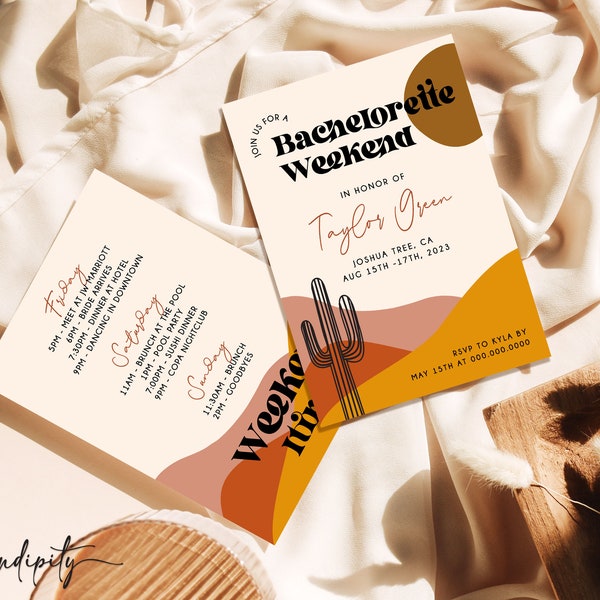 Bachelorette Retro Desert Party Invitation Desert Weekend Itinerary Editable Template Digital Phone Invite Itinerary Joshua Tree Scottsdale