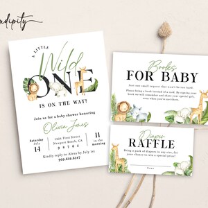 Wild One Baby Shower Invitation Suite Safari Jungle Baby Shower Inviter Baby Shower Tropical Baby Boy Baby Animals Modèle modifiable