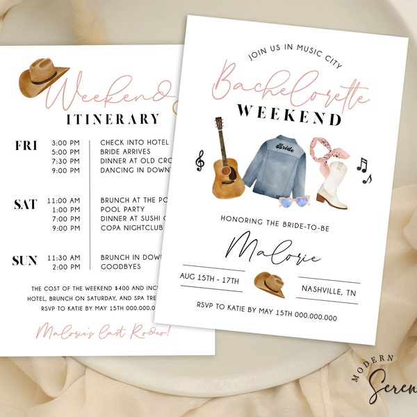 Nashville Bachelorette Party Invitation Nashville Bachelorette Weekend Itinerary Last Ride Bachelorette Editable Template