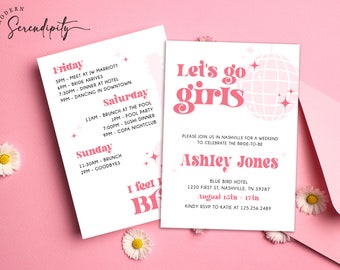 Nashville Bachelorette Party Invitation Let's Go Girls Bachelorette Weekend Itinerary Editable Template Disco Bachelorette Party