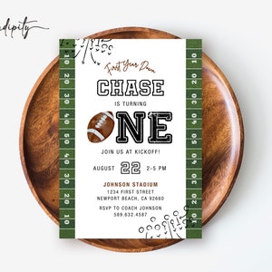 Football Birthday Invitation First Year Down Invitation Game On Football Invite First birthday Invite Editable Template Boy Birthday Invite