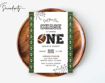 Football Birthday Invitation First Year Down Invitation Game On Football Invite First birthday Invite Editable Template Boy Birthday Invite