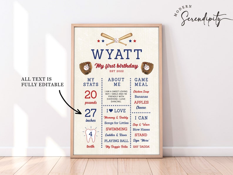 Rookie of the Year First Birthday Milestone Poster Baseball Birthday ...