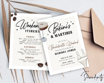 Bikinis and Martinis Bachelorette Invitation Espresso Martini Itinerary Editable Template Digital Bachelorette Phone Invitation Itinerary
