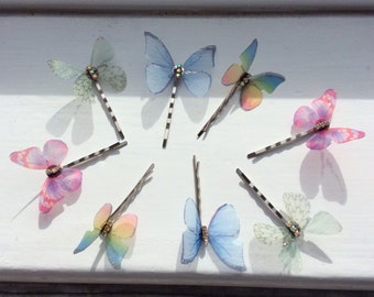 Butterfly diamante hair grip, gift, wedding hair grip, rainbow hair grip, green, pink, blue