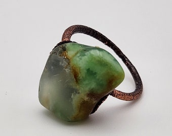 Chrysoprase Ring Electroformed in Copper, Handmade for Rock and Nature Lovers