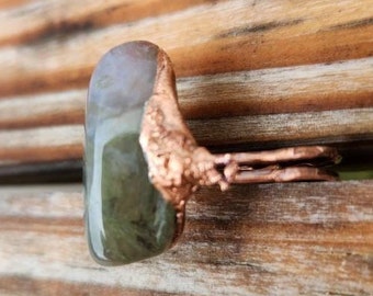 Moss Agate, Electroformed Copper Ring