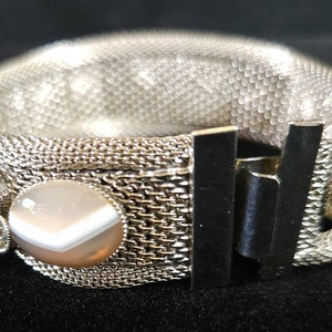 Waterline Agate Silvertone Mesh Vintage Bracelet image 4