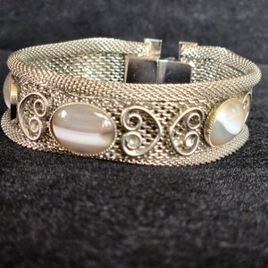 Waterline Agate Silvertone Mesh Vintage Bracelet image 2