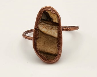 Jasper Stone Electroformed Copper Handmade Ring,  Gift for Rock and Nature Lovers