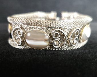 Waterline Agate Silvertone Mesh Vintage Bracelet