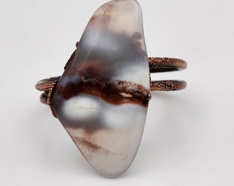 Natural Agate Ring Electroformed in Copper, Handmade for Nature Lovers