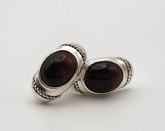 Carnelian and Sterling Silver, Pierced Vintage Earrings, Studs