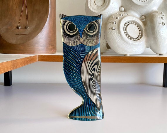 Rare large 10" Op Art Abraham PALATNIK Blue Owl Lucite - Made in Brazil